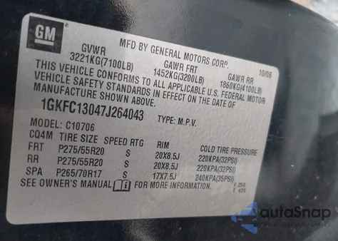 2007 GMC Yukon Slt z USA, uszkodzony, nr VIN 1GKFC13047J264043